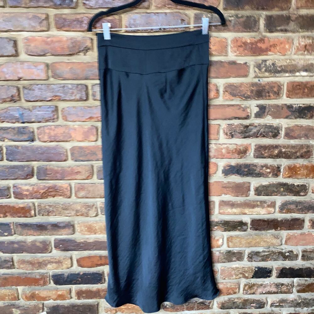 Free People Black Normani Bias Satin Midi Slip Skirt Women's Size 4 - Picture 5 of 8
